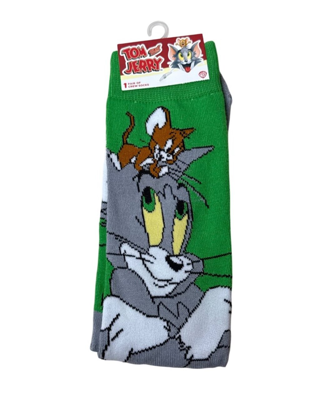 Green Tom & Jerry Graphic Crew Socks NWT One Size Fun Novelty Cartoon